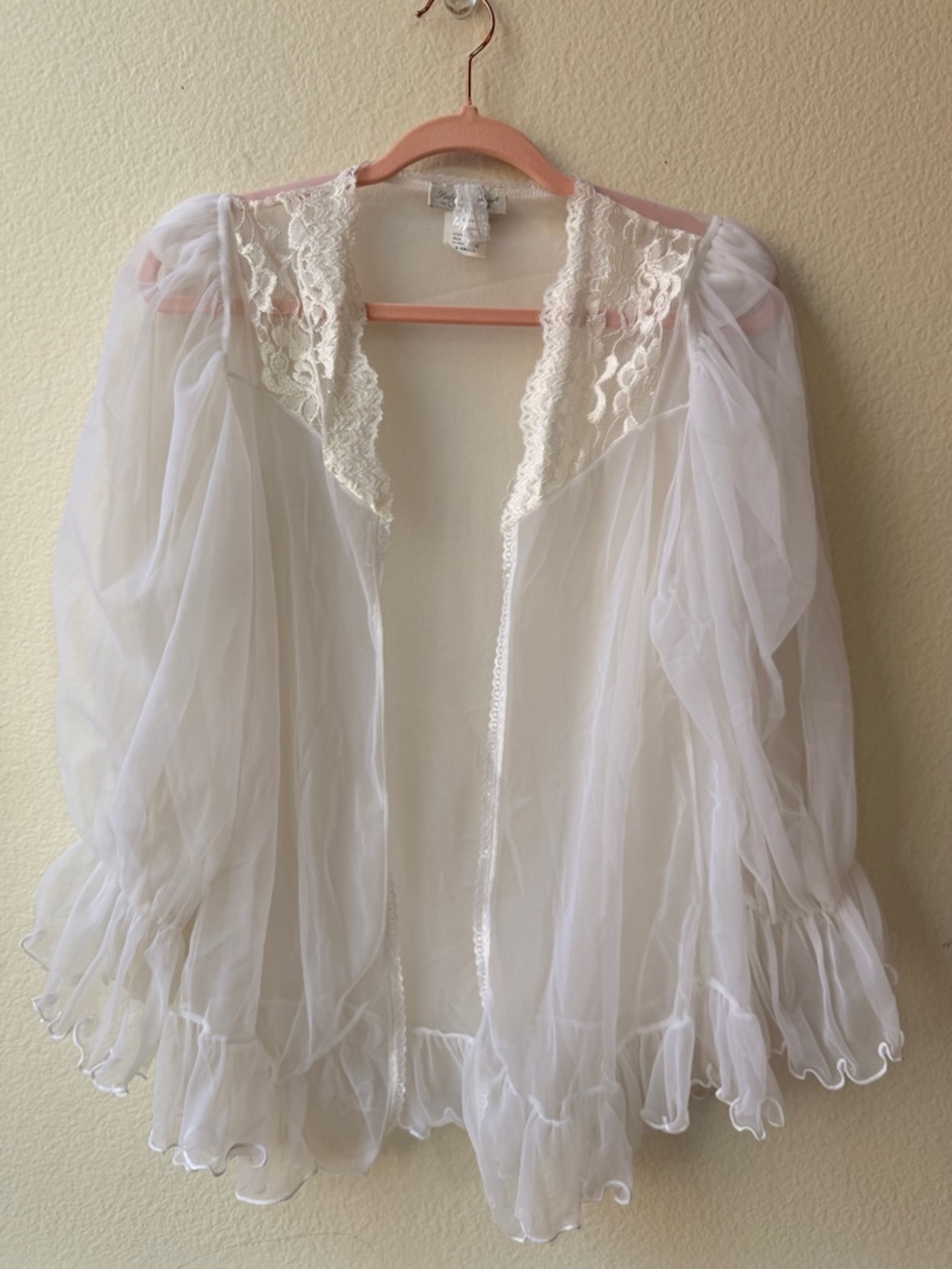 Vintage Cinema Etoile Sheer White Lace Chiffon Robe Fairycore Angelcore Coquette